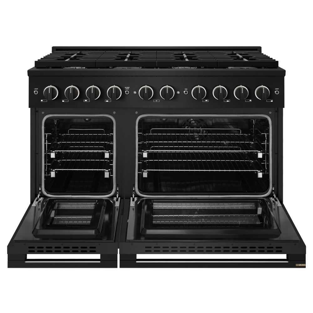 ZLINE Marino 48-Inch 6.7 cu. ft. Dual Fuel Range, 8 Burners, Double Oven, Convection Oven, Reversible Griddle, Black Stainless Steel, MDRB-48