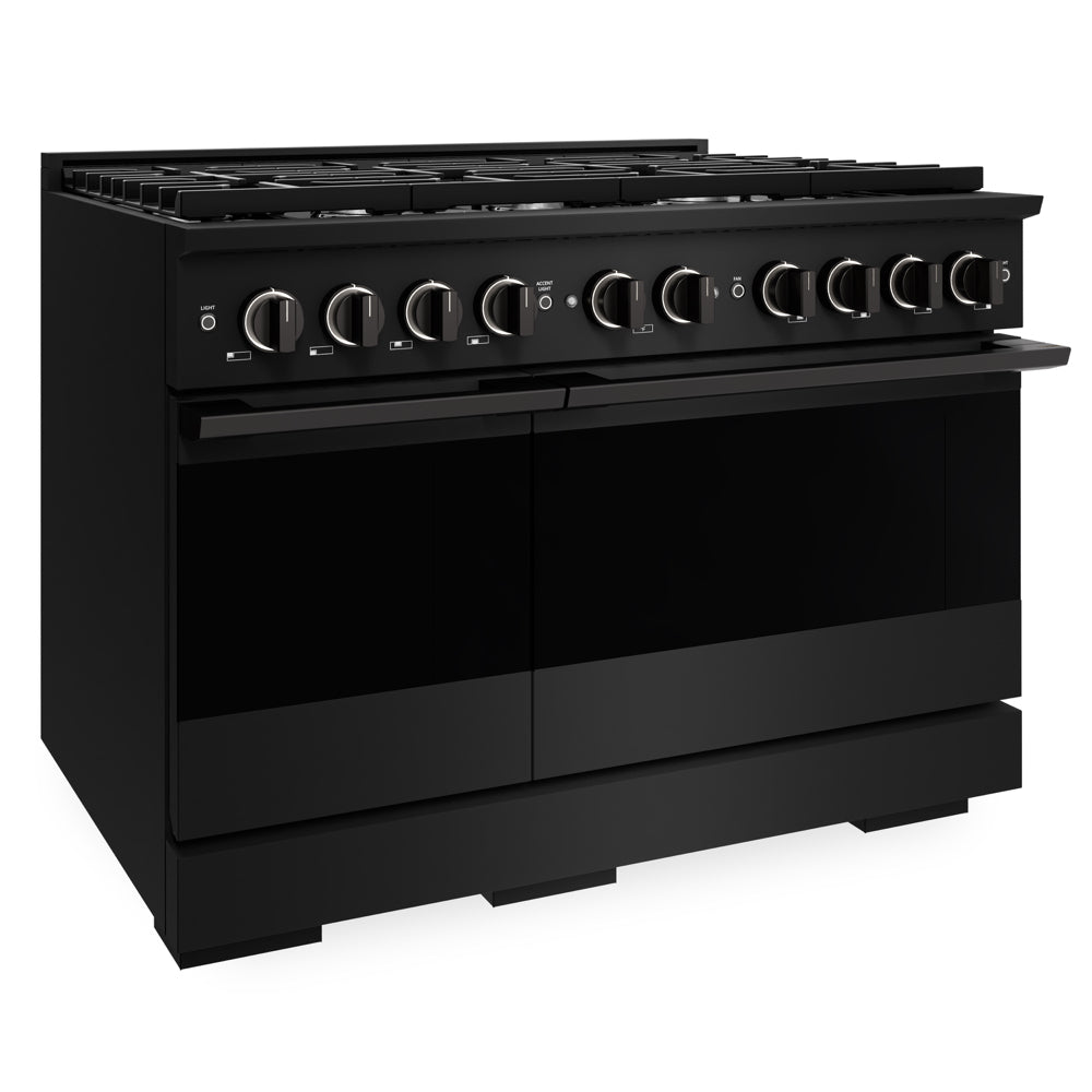 ZLINE Marino 48-Inch 6.7 cu. ft. Dual Fuel Range, 8 Burners, Double Oven, Convection Oven, Reversible Griddle, Black Stainless Steel, MDRB-48