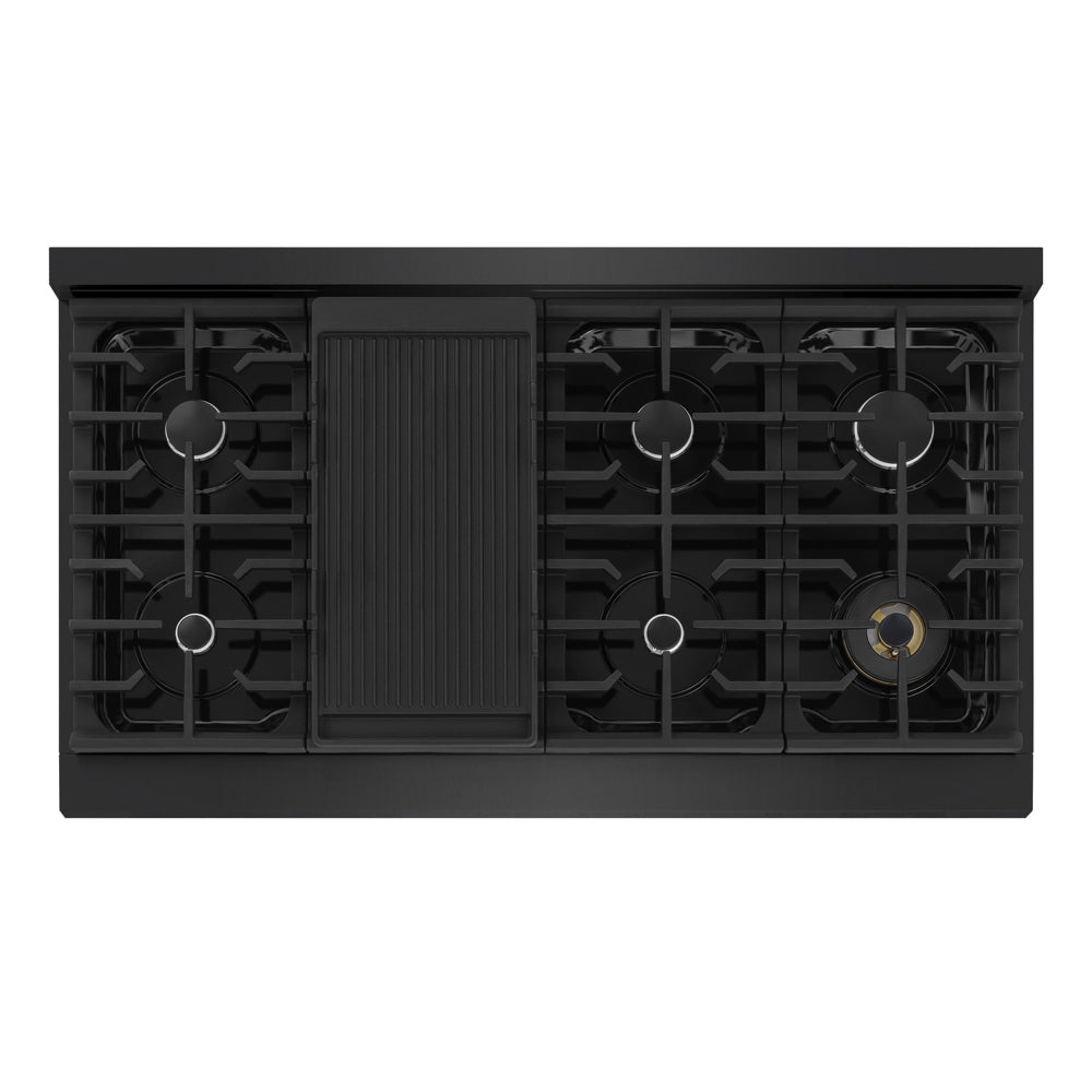 ZLINE Marino 48-Inch 6.7 cu. ft. Dual Fuel Range, 8 Burners, Double Oven, Convection Oven, Reversible Griddle, Black Stainless Steel, MDRB-48