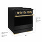 ZLINE Marino Autograph Edition 30-Inch 4.2 cu. ft. Dual Fuel Range, 4 Brass Burners, Convection Oven, Black Stainless Steel with Polished Gold Accents, MDRBZ-30-G