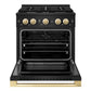 ZLINE Marino Autograph Edition 30-Inch 4.2 cu. ft. Dual Fuel Range, 4 Brass Burners, Convection Oven, Black Stainless Steel with Polished Gold Accents, MDRBZ-30-G