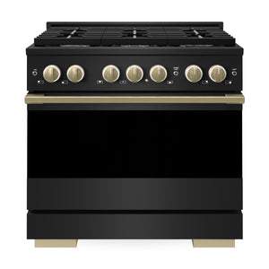 ZLINE Marino Autograph Edition 36-Inch 5.2 cu. ft. Dual Fuel Range, 6 Brass Burners, Convection Oven, Black Stainless Steel with Champagne Bronze Accents, MDRBZ-36-CB