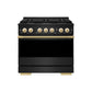 ZLINE Marino Autograph Edition 36-Inch 5.2 cu. ft. Dual Fuel Range, 6 Brass Burners, Convection Oven, Black Stainless Steel with Polished Gold Accents, MDRBZ-36-G