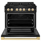 ZLINE Marino Autograph Edition 36-Inch 5.2 cu. ft. Dual Fuel Range, 6 Brass Burners, Convection Oven, Black Stainless Steel with Polished Gold Accents, MDRBZ-36-G