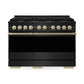 ZLINE Marino Autograph Edition 48-Inch 6.7 cu. ft. Dual Fuel Range, 8 Brass Burners, Double Oven, Convection Oven, Reversible Griddle, Black Stainless Steel with Champagne Bronze Accents, MDRBZ-48-CB