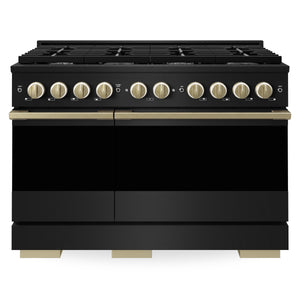 ZLINE Marino Autograph Edition 48-Inch 6.7 cu. ft. Dual Fuel Range, 8 Brass Burners, Double Oven, Convection Oven, Reversible Griddle, Black Stainless Steel with Champagne Bronze Accents, MDRBZ-48-CB