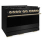 ZLINE Marino Autograph Edition 48-Inch 6.7 cu. ft. Dual Fuel Range, 8 Brass Burners, Double Oven, Convection Oven, Reversible Griddle, Black Stainless Steel with Champagne Bronze Accents, MDRBZ-48-CB