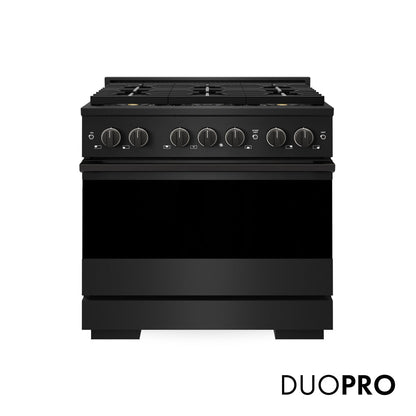 ZLINE Marino 36-Inch 5.2 cu. ft. Dual Fuel Range, 6 Brass Burner DuoPro™ Cooktop, Convection Oven, Black Stainless Steel, PMDRB-36