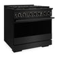 ZLINE Marino 36-Inch 5.2 cu. ft. Dual Fuel Range, 6 Brass Burner DuoPro™ Cooktop, Convection Oven, Black Stainless Steel, PMDRB-36