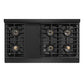ZLINE Marino 48-Inch 6.7 cu. ft. Dual Fuel Range, 8 Brass Burner DuoPro™ Cooktop, Double Oven, Convection Oven, Reversible Griddle, Black Stainless Steel, PMDRB-48