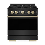 ZLINE Autograph 30 in. 4.2 cu. ft. Marino Dual Fuel Range with 4 Burner DuoPro™ Cooktop and Electric Convection Oven in Black Stainless Steel and Champagne Bronze Accents, PMDRBZ-30-CB - Front View
