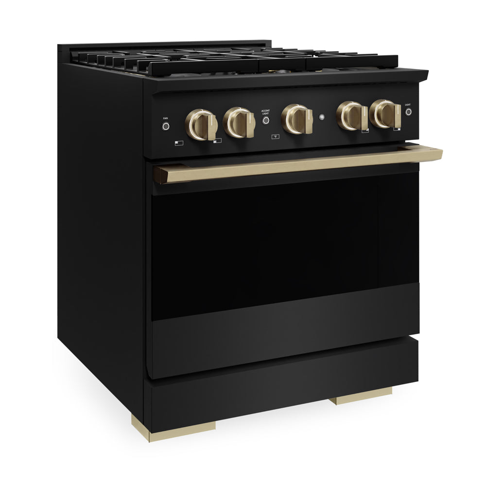 ZLINE Autograph 30 in. 4.2 cu. ft. Marino Dual Fuel Range with 4 Burner DuoPro™ Cooktop and Electric Convection Oven in Black Stainless Steel and Champagne Bronze Accents, PMDRBZ-30-CB - Side View