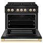 ZLINE Marino Autograph Edition 36-Inch 5.2 cu. ft. Dual Fuel Range, 6 Brass Burner DuoPro™ Cooktop, Convection Oven, Black Stainless Steel with Polished Gold Accents, PMDRBZ-36-G