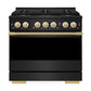 ZLINE Marino Autograph Edition 36-Inch 5.2 cu. ft. Dual Fuel Range, 6 Brass Burner DuoPro™ Cooktop, Convection Oven, Black Stainless Steel with Polished Gold Accents, PMDRBZ-36-G