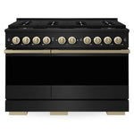 ZLINE Autograph 48 in. 6.7 cu. ft. Marino Dual Fuel Range with 8 Burner DuoPro™ Cooktop and Dual Ovens in Black Stainless Steel and Champagne Bronze Accents, PMDRBZ-48-CB - Front View
