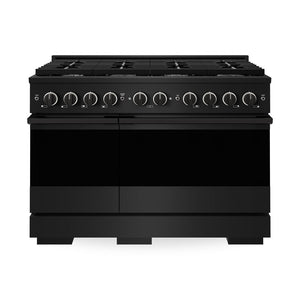 ZLINE Marino 48-Inch 6.7 cu. ft. Dual Fuel Range, 8 Brass Burners, Double Oven, Convection Oven, Reversible Griddle, Black Stainless Steel, MDRB-BR-48