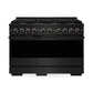 ZLINE Marino 48-Inch 6.7 cu. ft. Gas Range, 8 Burners, Double Oven, Convection Oven, Reversible Griddle, Black Stainless Steel, MGRB-48