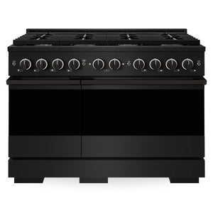 ZLINE Marino 48-Inch 6.7 cu. ft. Gas Range, 8 Brass Burners, Double Oven, Convection Oven, Reversible Griddle, Black Stainless Steel, MGRB-BR-48
