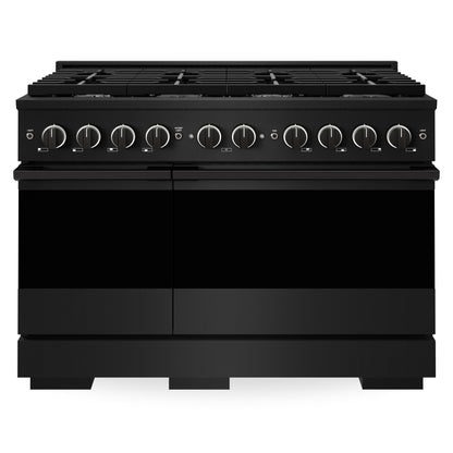 ZLINE Marino 48-Inch 6.7 cu. ft. Gas Range, 8 Brass Burners, Double Oven, Convection Oven, Reversible Griddle, Black Stainless Steel, MGRB-BR-48