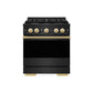 ZLINE Marino Autograph Edition 30-Inch 4.2 cu. ft. Gas Range, 4 Brass Burners, Convection Oven, Black Stainless Steel with Polished Gold Accents, MGRBZ-30-G