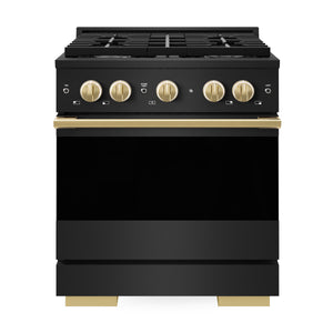 ZLINE Marino Autograph Edition 30-Inch 4.2 cu. ft. Gas Range, 4 Brass Burners, Convection Oven, Black Stainless Steel with Polished Gold Accents, MGRBZ-30-G
