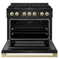 ZLINE Marino Autograph Edition 36-Inch 5.2 cu. ft. Gas Range, 6 Brass Burners, Convection Oven, Black Stainless Steel with Champagne Bronze Accents, MGRBZ-36-CB