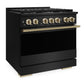 ZLINE Marino Autograph Edition 36-Inch 5.2 cu. ft. Gas Range, 6 Brass Burners, Convection Oven, Black Stainless Steel with Champagne Bronze Accents, MGRBZ-36-CB