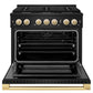 ZLINE Marino Autograph Edition 36-Inch 5.2 cu. ft. Gas Range, 6 Brass Burners, Convection Oven, Black Stainless Steel with Polished Gold Accents, MGRBZ-36-G
