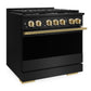 ZLINE Marino Autograph Edition 36-Inch 5.2 cu. ft. Gas Range, 6 Brass Burners, Convection Oven, Black Stainless Steel with Polished Gold Accents, MGRBZ-36-G