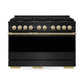ZLINE Marino Autograph Edition 48-Inch 6.7 cu. ft. Gas Range, 8 Brass Burners, Double Oven, Convection Oven, Reversible Griddle, Black Stainless Steel with Polished Gold Accents, MGRBZ-48-G