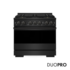 ZLINE Marino 36-Inch 5.2 cu. ft. Gas Range, 6 Brass Burner DuoPro™ Cooktop, Convection Oven, Black Stainless Steel, PMGRB-36