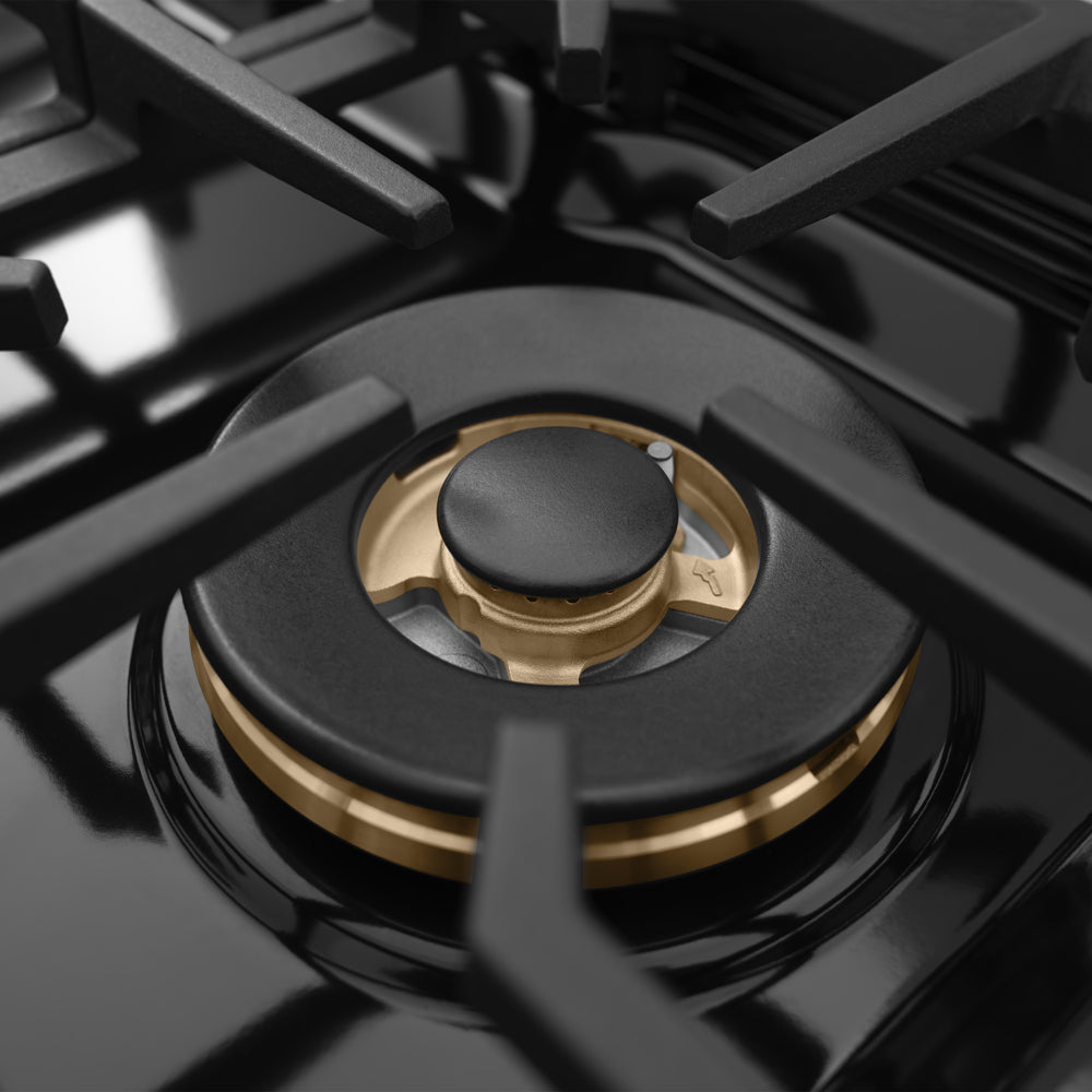 ZLINE Autograph 30 in. 4.2 cu. ft. Marino Gas Range with 4 Burner DuoPro™ Cooktop and Gas Oven in Black Stainless Steel and Champagne Bronze Accents, PMGRBZ-30-CB - Burner Detail