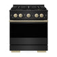 ZLINE Autograph 30 in. 4.2 cu. ft. Marino Gas Range with 4 Burner DuoPro™ Cooktop and Gas Oven in Black Stainless Steel and Champagne Bronze Accents, PMGRBZ-30-CB - Front View