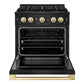 ZLINE Marino Autograph Edition 30-Inch 4.2 cu. ft. Gas Range, 4 Brass Burner DuoPro™ Cooktop, Convection Oven, Black Stainless Steel with Polished Gold Accents, PMGRBZ-30-G