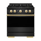 ZLINE Marino Autograph Edition 30-Inch 4.2 cu. ft. Gas Range, 4 Brass Burner DuoPro™ Cooktop, Convection Oven, Black Stainless Steel with Polished Gold Accents, PMGRBZ-30-G