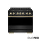 ZLINE Autograph 36 in. 5.2 cu. ft. Marino Gas Range with 6 Burner DuoPro™ Cooktop and Gas Oven in Black Stainless Steel and Champagne Bronze Accents, PMGRBZ-36-CB - Front Hero View with Logo