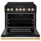 ZLINE Marino Autograph Edition 36-Inch 5.2 cu. ft. Gas Range, 6 Brass Burner DuoPro™ Cooktop, Convection Oven, Black Stainless Steel with Polished Gold Accents, PMGRBZ-36-G