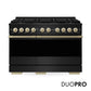 ZLINE Autograph 48 in. 6.7 cu. ft. Marino Gas Range with 8 Burner DuoPro™ Cooktop and Dual Ovens in Black Stainless Steel and Champagne Bronze Accents, PMGRBZ-48-CB - Front Hero View with Logo