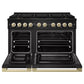 ZLINE Autograph 48 in. 6.7 cu. ft. Marino Gas Range with 8 Burner DuoPro™ Cooktop and Dual Ovens in Black Stainless Steel and Champagne Bronze Accents, PMGRBZ-48-CB - Front View with Oven Door Open