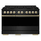 ZLINE Autograph 48 in. 6.7 cu. ft. Marino Gas Range with 8 Burner DuoPro™ Cooktop and Dual Ovens in Black Stainless Steel and Champagne Bronze Accents, PMGRBZ-48-CB - Front View