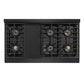 ZLINE Autograph 48 in. 6.7 cu. ft. Marino Gas Range with 8 Burner DuoPro™ Cooktop and Dual Ovens in Black Stainless Steel and Champagne Bronze Accents, PMGRBZ-48-CB - Top-Down View with Griddle