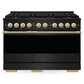ZLINE Marino Autograph Edition 48-Inch 6.7 cu. ft. Gas Range, 8 Brass Burner DuoPro™ Cooktop, Double Oven, Convection Oven, Reversible Griddle, Black Stainless Steel with Polished Gold Accents, PMGRBZ-48-G