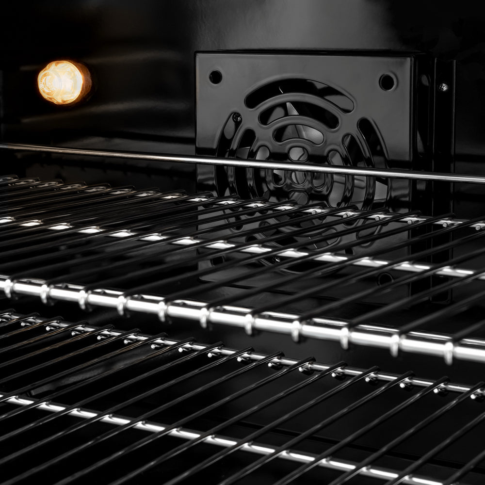 ZLINE Autograph 36 in. 5.2 cu. ft. Marino Induction Range with 5 Element Cooktop and Electric Convection Oven in Black Stainless Steel with Champagne Bronze Accents, MINRBZ-36-CB - Electric Oven Convection Fan Detail