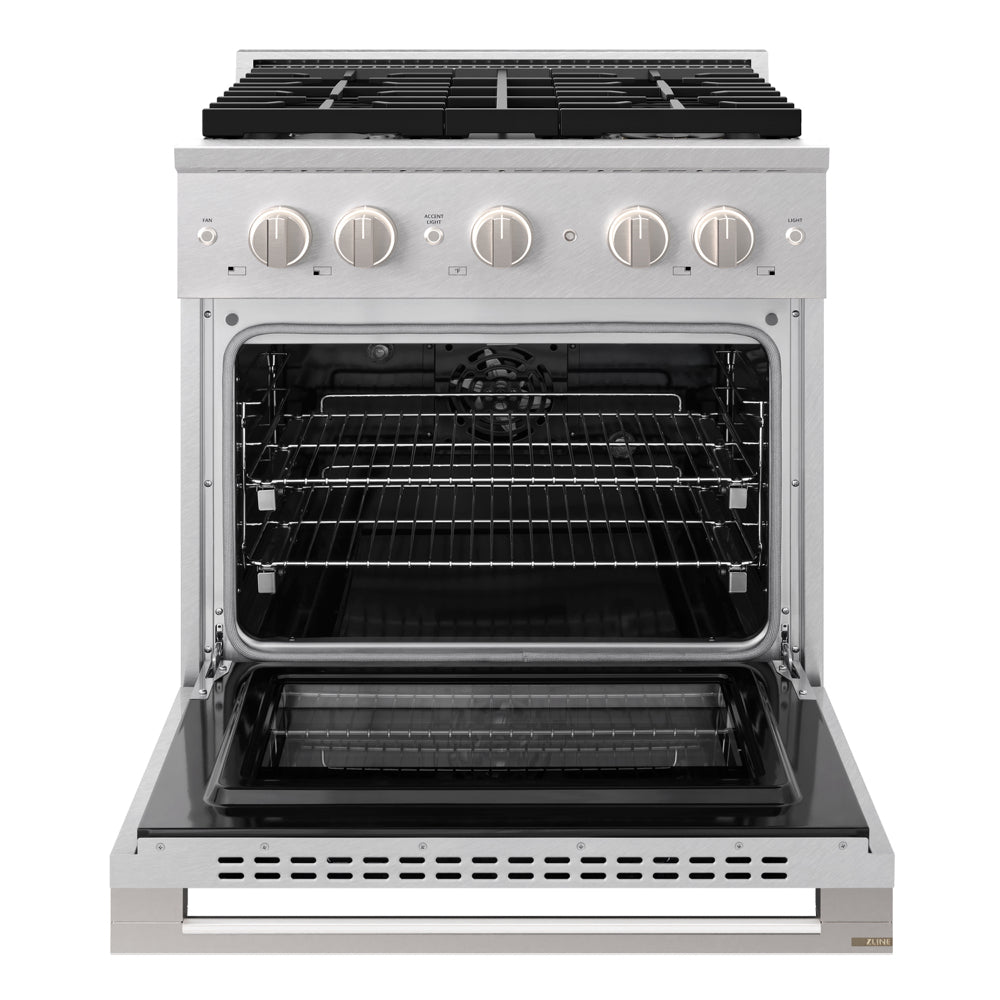 ZLINE Marino 30-Inch 4.2 cu. ft. Dual Fuel Range, 4 Brass Burners, Convection Oven, Satin Stainless Steel, MDRS-BR-30