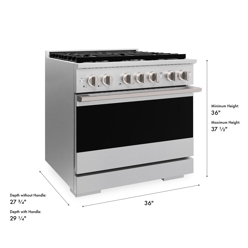 ZLINE Marino 36-Inch 5.2 cu. ft. Dual Fuel Range, 6 Burners, Convection Oven, Satin Stainless Steel, MDRS-36