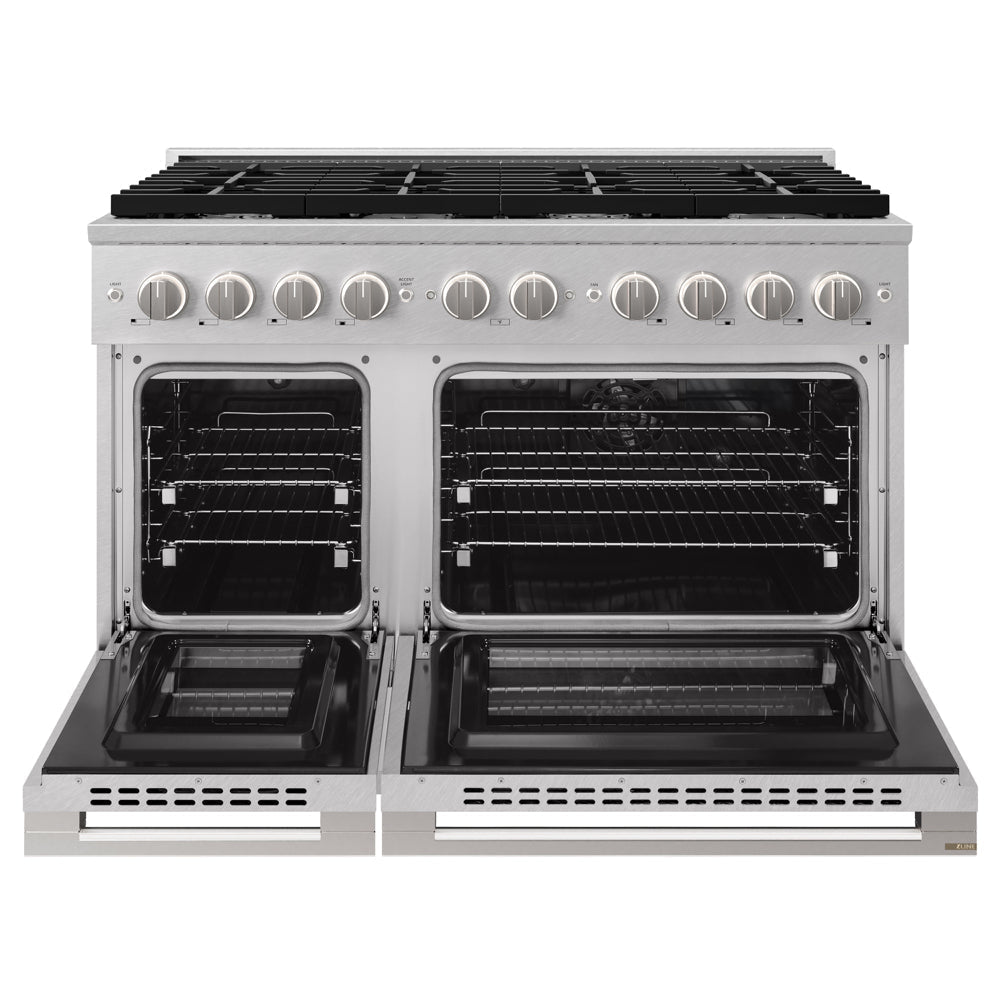 ZLINE Marino 48-Inch 6.7 cu. ft. Dual Fuel Range, 8 Burners, Double Oven, Convection Oven, Reversible Griddle, Satin Stainless Steel, MDRS-48