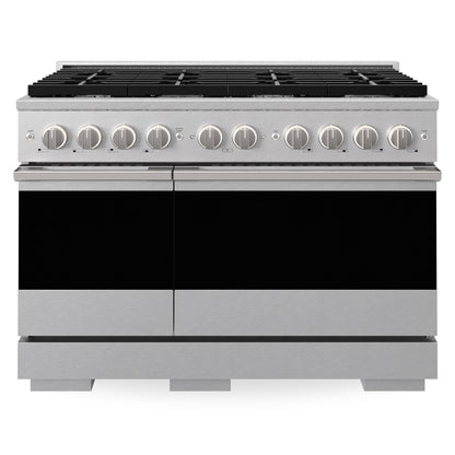 ZLINE Marino 48-Inch 6.7 cu. ft. Dual Fuel Range, 8 Burners, Double Oven, Convection Oven, Reversible Griddle, Satin Stainless Steel, MDRS-48