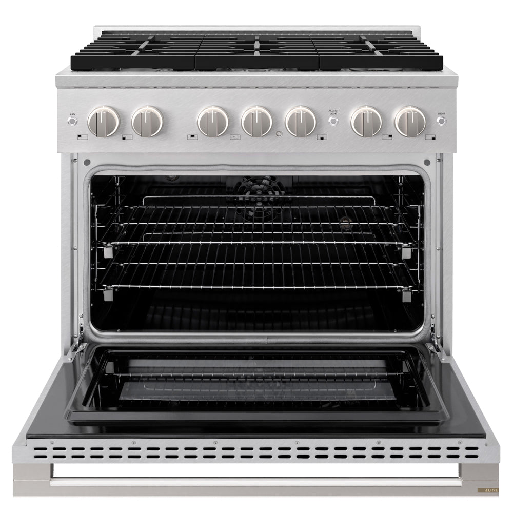 ZLINE Marino 36-Inch 5.2 cu. ft. Dual Fuel Range, 6 Brass Burners, Convection Oven, Satin Stainless Steel, MDRS-BR-36