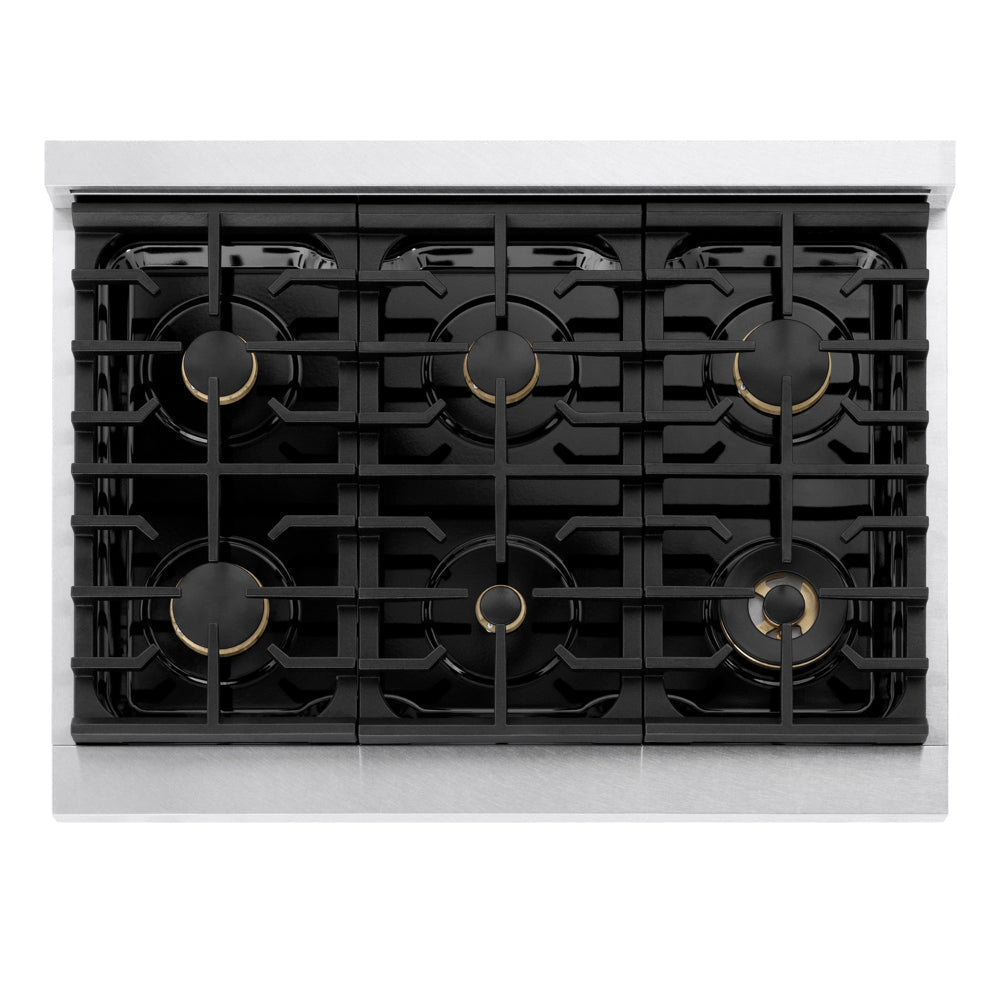 ZLINE Marino 36-Inch 5.2 cu. ft. Dual Fuel Range, 6 Brass Burners, Convection Oven, Satin Stainless Steel, MDRS-BR-36