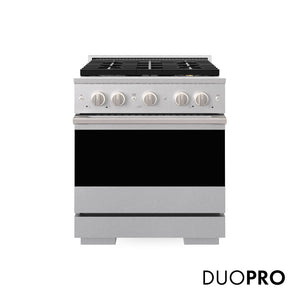ZLINE Marino 30-Inch 4.2 cu. ft. Dual Fuel Range, 4 Brass Burner DuoPro™ Cooktop, Convection Oven, Satin Stainless Steel, PMDRS-30